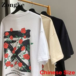 Men's T-shirts Zongke Floral Printed T Shirt Tshirts for Men Clothing Streetwear Haruku Tops Chinese Size 3XL 230522