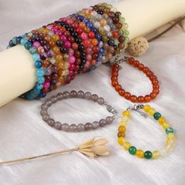 Charm Bracelets 1pcs Natural Stripe Agate Stone Beads Bracelet 8mm Colourful For Women Jewellery Gift Length 18 5cm