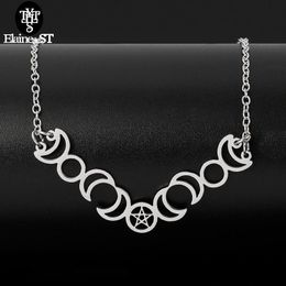 Necklaces Wholesale 10 PCS Sun Pentagram Moon Necklace Stainless Steel Black Chain Pendant Necklace Women Witchcraft Statement Jewelry