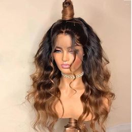 Body Wave Ombre Lace Front For Black Women Pre Plucked 180Density Colors Brown Blonde Synthetic Hair Daily Wear