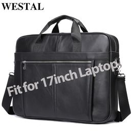 Briefcases WESTAL 17'' Laptop Bag for Men Briefcases Genuine Leather a4 Document Bags Men's Business Bag Leather Men Handbags 5013 230520