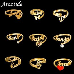 Band Rings Atoztide Custom Names RingsStainless Steel Adjustable ButterflyOpen Size Wedding Letter Circle for Women Unique JewelryGifts J230522