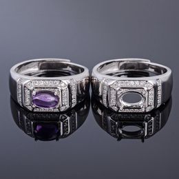 Rings MeiBaPJ 5*7 Natural Amethyst Gemstone Fashion Ring /Empty Support for Men Real 925 Sterling Silver Fine Charm Jewellery SY