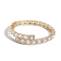 Bangle Hip Hop 3A Cubic Zirconia Paved Bling Out Open Cuff Bracelets For Men Women Rapper Jewelry Gifts Gold Silver Color