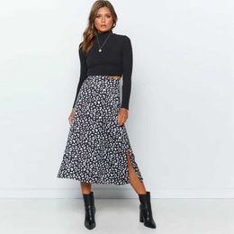 New Sexy Leopard Print Chiffon Split Skirt Casual Fashion Long Skirts for Women Spring Summer Zip Elegant Female Skirt P230519