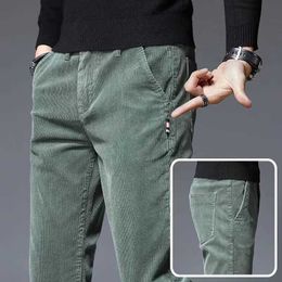 Men's Pants Corduroy Autumn Winter 2022 Men's Elastic Casual Slim Fit Straight Velvet Thick Men's Trousers Fashion Youth Army Green Pants P230522