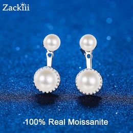 Stud 69mm Freshwater Double Pearl Sterling Silver Earrings VVS Moissanite Diamond Stud Jacket Earrings Wedding Jewellery for Brides