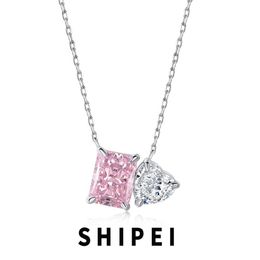 Necklaces Shipei 925 Sterling Silver Radiant Cut Pink Sapphire White Sapphire Gemstone Pendant Necklace For Women Fine Jewellery Wholesale