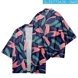 Ethnic Clothing Loose Cartoon Leaves Printed Kimono Beach Shorts Streetwear Summer Casual Couple Women Men Haori Yukata Cardigan