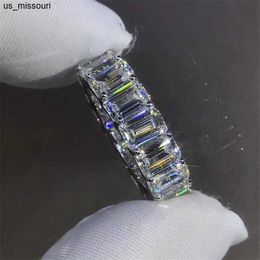 Band Rings Eternity Full Emerald cut Lab Diamond Ring White Gold Filled Bijou Engagement Wedding band Rings for Women men Charm Jewelry J230522