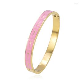 Bangle 2023 Top Selling Good Quality Pink Color Letter T Bracelet Women's Men's Enamel Stainless Steel Gold