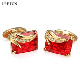 High Quality Glass Cufflinks for Mens Lepton Brand Square Crystal Cuff links luxury wedding Groom CuffLink Relojes Gemelos