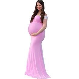 Maternity Dresses Maternity Off Shoulder Maxi Gowns Pregnancy Dress for Photography Photo Shoot Lace Cotton Stitching Mermaid Dress for Pregnant AA230522