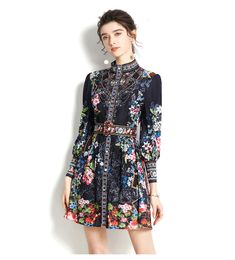 Basic Casual Dresses Runway Spring Women s Lantern Long Sleeve Multicolor Printed Dress Bohemian Holiday Beach Mini 230522