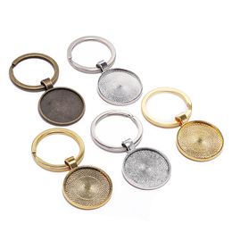 5pcs/lot Keychain With Pendant Bezel Blank Fit 25mm Cameo Glass Cabochon Base Setting DIY Keychain Key ring Supplies For Jewellery