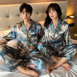 Home Clothing Print Flower Satin 2PCS Pajamas Suit Long Sleeve Spring Women Intimate Lingerie Casual Sleep Set Pyjamas
