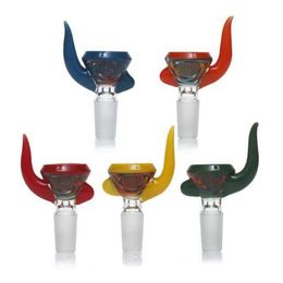 COOL Colourful Wig Wag Glass Smoking 14MM 18MM Male Joint Dry Herb Tobacco Philtre Anti Slip Ox Horn Handle Bowl Oil Rigs Waterpipe Bong DownStem Cigarette Holder