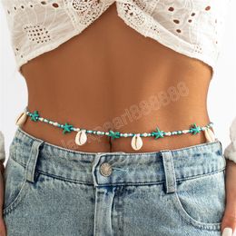 Boho Green Starfish Shell Waist Beads Chain for Women Summer Bikini Sexy Belly Belt Body Jewellery Y2K Accessories
