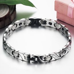 Bracelets Therapeutic Magnetic Bracelet For Women Stainless Steel Heart Shape Health Care Ladies' Bracelets Fashion CZ Jewelry Her Gifts