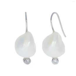 Dangle Earrings 925 Sterling Silver Freshwater Cultured Baroque Pearl Drop Cubic Zirconia Hook For Women Handmade Fashion Jewelry Gift