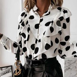 Women's Blouses Shirts 2022 new white dot shirts and blouses solid butterfly v neck female tunic long sleeve casual spring chiffon blouse tops P230517