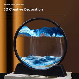 Novelty Items Artistic Round Glass Quicksand Painting 3D Dynamic Hourglass Home Decor Flowing Sand Deep Sea Sandscape Livingroom Decoration G230520