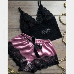 Women s Lingerie Sfy717 2pcs set Women Sleepwear Underwear Sexy Silk Satin Tops Bralette Panties