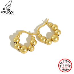 Huggie S'STEEL Round Bead Hoops Earrings S925 Sterling Silver For Women 2022 Trend New Geometric Korean Fine Jewellery Free Shipping
