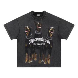 Man t shirt High Quality Short Sleeve Spirit Hound printed Tees washed Vintage Clasual High Street T-shirt