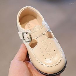Flat Shoes Spring Autumn Kids T Strap Leather For Little Girls Boys Student Buckle British Korean Flats Single 2023 Brown