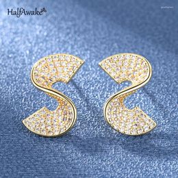 Stud Earrings Korean Spiral Full Diamond Fan-Shaped S Female Personalised Girl Gift Jewellery Sexy Unusual Trend Women