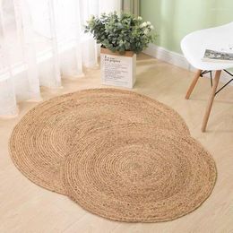 Carpets Hand-woven Rattan Carpet Round Straw Jute El Garden Style Living Room Coffee Table Water Grass Gourd For