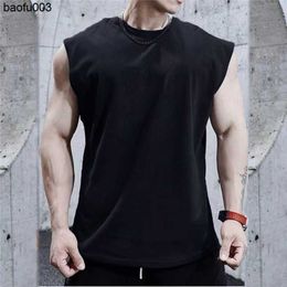 Erkek Tişörtler Yaz Sade Erkek Fitness Singlets Gevşek örgü üstleri vücut geliştirme tankları üst erkek spor giyim sporu büyük boy kas gömleği j230522