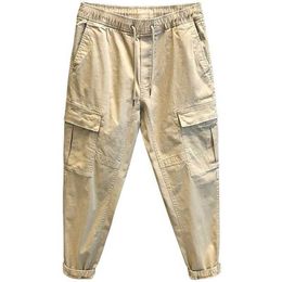 Men's Pants 2022 Autumn Brushed Japanese Fashion Brand Cotton Wash Work Suit Men's Casual Pants Loose Leg Track Boys' Cropped Cargo Pants P230522