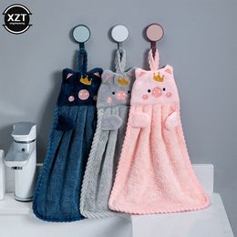 1Pcs Soft Cute Coral Velvet Embroidered Pig Towel Korean Style Hand Handkerchief for Household Wall Mounted Kitchen Supplies