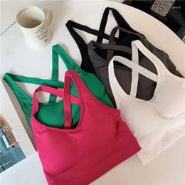 Camisoles & Tanks Woman Bra Tank Top Sexy Cross Strap Beautiful Backless Camis Solid Colour Crop Brassiere Vest Breathable Female Tube Tops