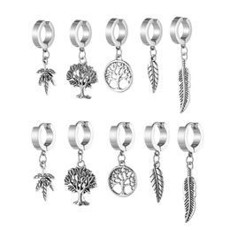 Stainless Steel Body Piercing Jewelry Dangle Earring Hoops Tree Pendant Clip Earrings for Men and Women