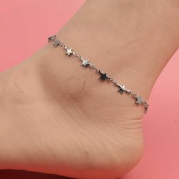 Anklets New Fashion Stainless Steel Anklet Heart Bowknot Star On Foot Ankle Bracelets For Women Girls Party Jewellery Gift 23cm-22cm 1 PC G220519