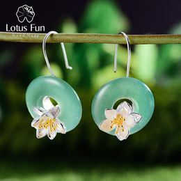 Knot Lotus Fun Real 925 Sterling Silver Natural Gemstones Earrings Handmade Fine Jewellery Lotus Whispers Drop Earrings for Women Gift