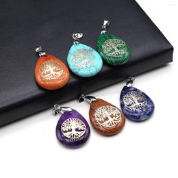 Pendant Necklaces Natural Stone Tree Of Life Pendants Water Drop Turquoise Tiger Eye For Jewellery Making Diy Women Necklace Reiki Heal Gifts