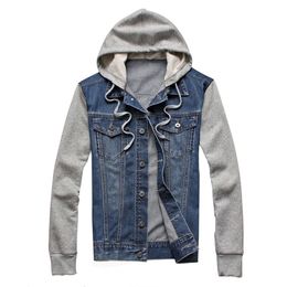 Men s Jackets Men Hooded Denim Jacket Mens Casual Jean Streetwear Cowboy jacket Male Hat Detachable Coat 4XL 5XL 230522