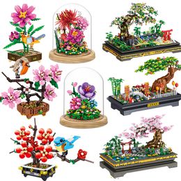Creative Building Blocks Flower Peach Bird Flower Pot 3D Model Mini Building Blocks Children's Educational Assembly Toy Gift