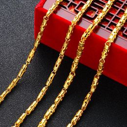 Necklaces HOYON 24K Gold Color Necklace for Men and Women 4mm Width Hollow Cylinder 45cm 50cm Neck Chain For Birthday Gift Fine Jewelry