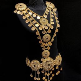 Necklaces Luxury Gold Plated Kurdish Wedding Jewellery for Bridal Ancient Arabic Coin Jewlery Chain Belts Tassels Women Metal Waist Chains