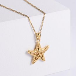 Chains Punk Hollow Star Skull Pendant Necklace For Women 316L Stainless Steel Fashion Hip Hop DIY Jewelry