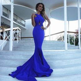 New Mermaid Evening Dresses Formal Prom Party Gown Halter Floor-Length Sweep Train Elastic Satin long Backless Plus Size Sexy Custom