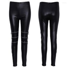 Active Pants Womens Faux Leather Stretch Skinny Pencil Zipper Decoration Leggings