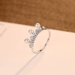 Designer Classic Crown s925 Sterling Silver Ring Women Fashion Brand Plastic Pearl Ring Charm Female Exquisite Ring Wedding Party Jewelry Valentine's Day Gift