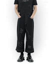 Men's Pants 2023 Spring And Autumn Men Press White Line Wide Leg Bell Bottom Style Black Roll Edge Legs