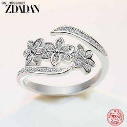 Band Rings ZDADAN 925 Sterling Silver Fashion Adjustable Open CZ Flowers Ring For Women Temperament Jewellery Accessories Gift J230522